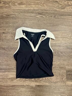 Old Navy Active Powersoft Tennis Collared Crop Tank Built-In Bra Black S